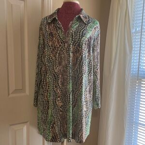Women with Control Multicolor Snake Print Tunic V-Nick with Collar XL Tall